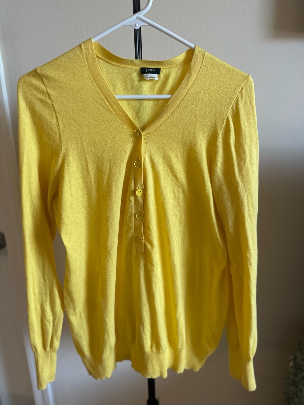J. Crew 100% Cotton Sunny Yellow V-Neck Button Pullover - Picture 2 of 10